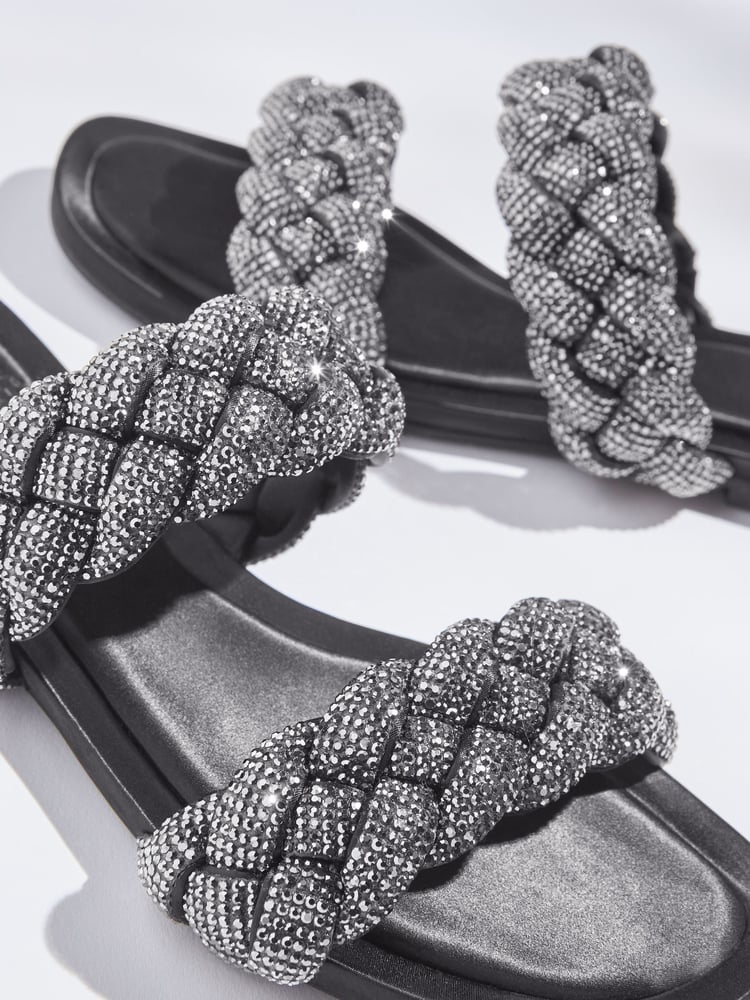 Black Forever Comfort® Jewelled Braided Sandals - Image 5 of 5