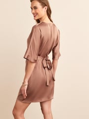 Bronze Brown Satin Draped Mini Dress - Image 3 of 5