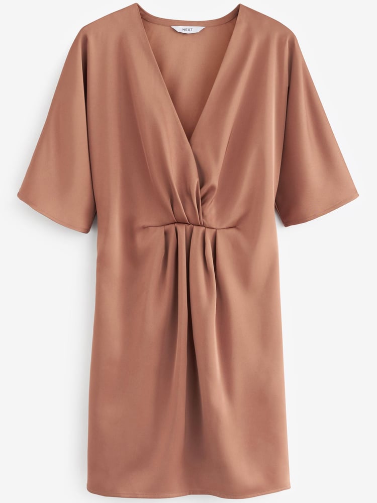 Bronze Brown Satin Draped Mini Dress - Image 5 of 5