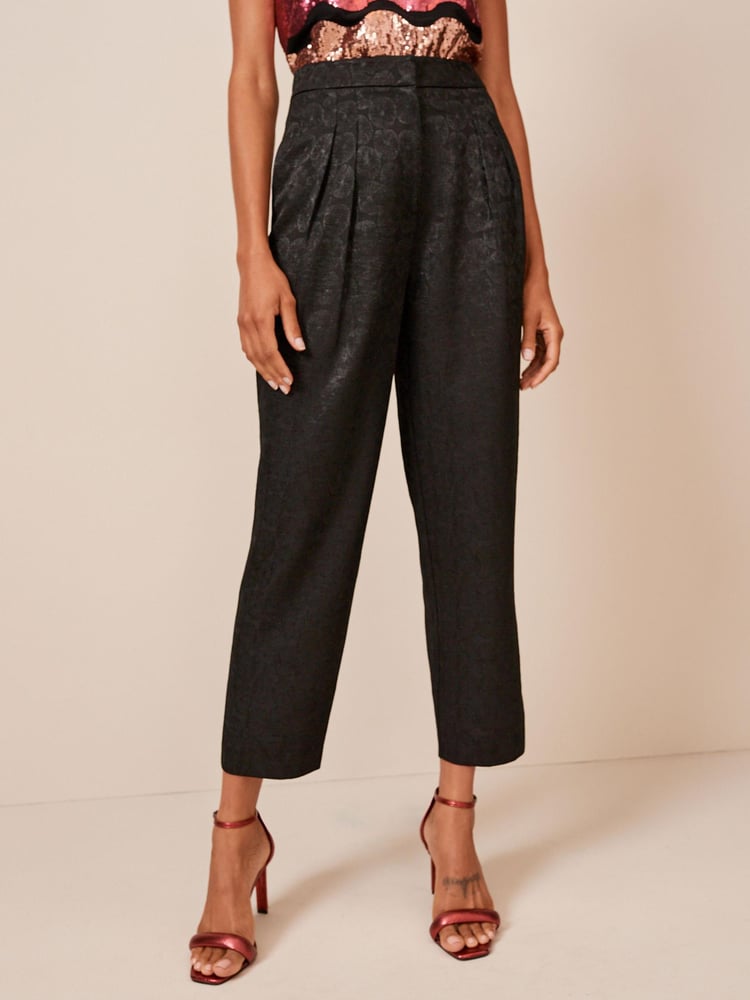 Black Satin Jacquard Trousers - Image 2 of 4