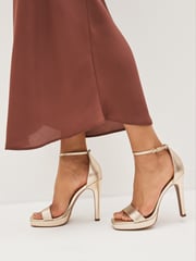 Gold Signature Leather Platform Sandals - Image 1 of 8