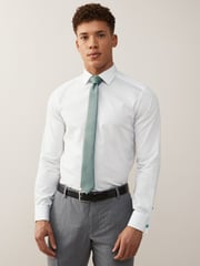 White/Sage Green Regular Fit Double Cuff Occasion Shirt And Tie Pack - Image 1 of 5