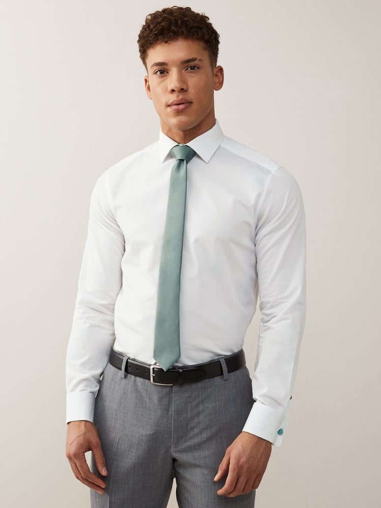 White/Sage Green Regular Fit Double Cuff Occasion Shirt And Tie Pack - Image 1 of 5