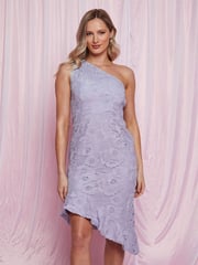 Chi Chi London Blue One Shoulder Frill Hem Lace Midi Dress - Image 3 of 5