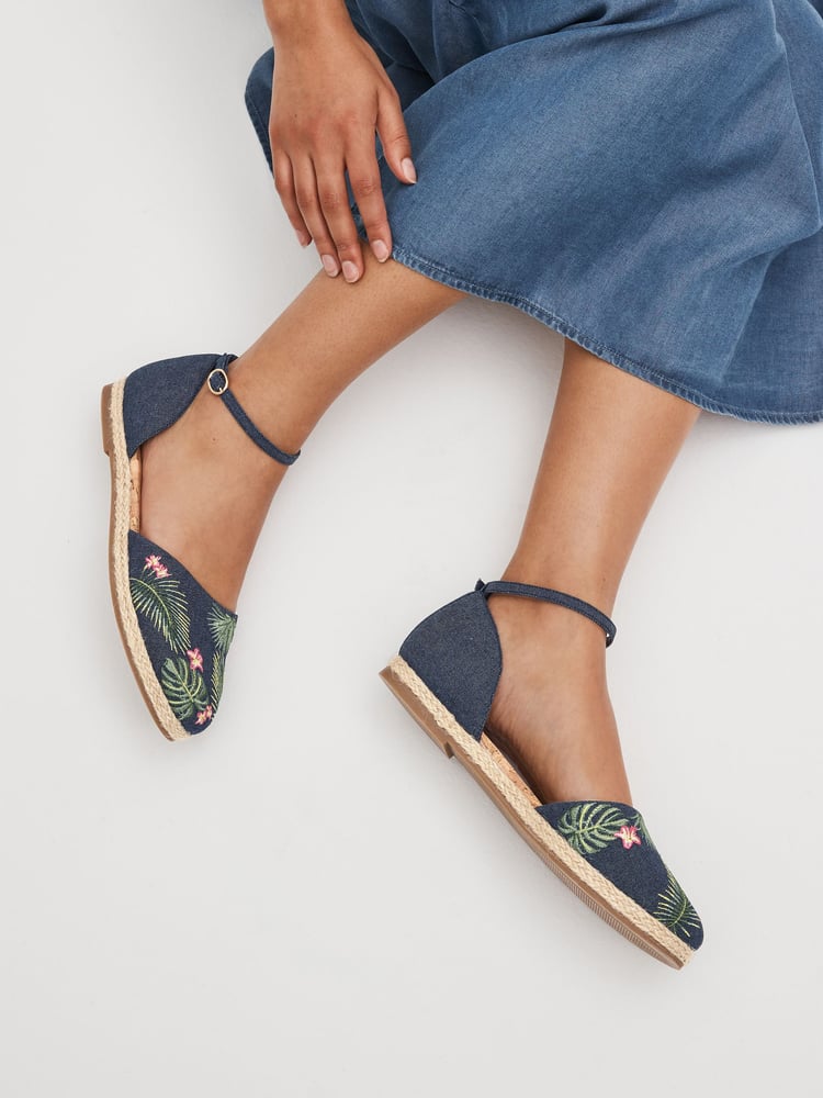 Denim Closed Toe Ankle Strap Espadrille Shoes - Image 1 of 6