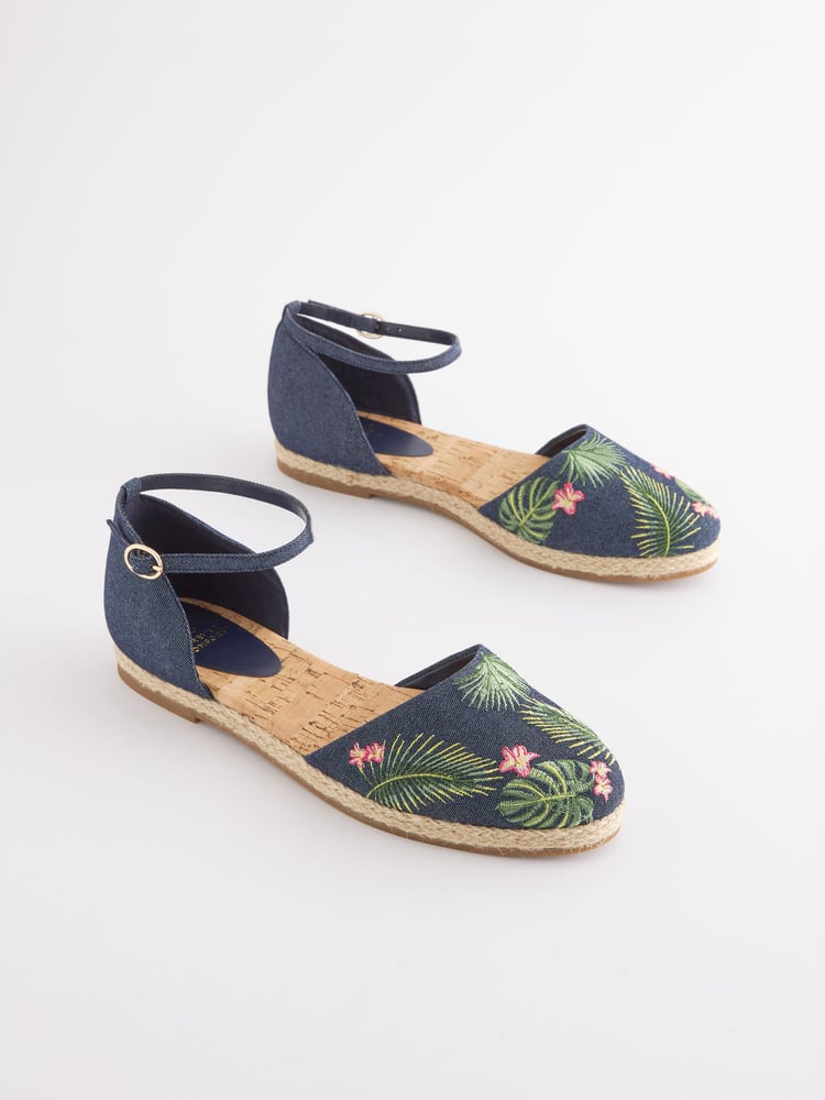Denim Closed Toe Ankle Strap Espadrille Shoes - Image 2 of 6 Denim Closed Toe Ankle Strap Espadrille Shoes - Image 2 of 6