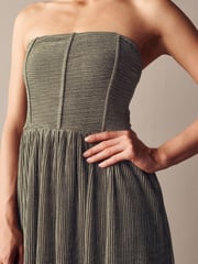 Silver Metallic Corset Detail Strapless Midi Dress - Image 3 of 4