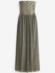 Silver Metallic Corset Detail Strapless Midi Dress - Image 4 of 4
