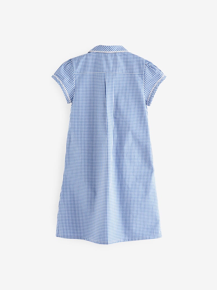 Mittelblau - Kleid für die Schule mit hohem Baumwollanteil, Vichykaros, Knopfleiste und Spitzenbesatz (3–14 Jahre) - Bild 6 von 6
