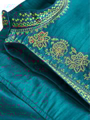 Teal Blue & Gold Regular Length Embroidered Boys Kurta (3-16yrs) - Image 7 of 8