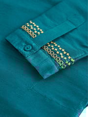 Teal Blue & Gold Regular Length Embroidered Boys Kurta (3-16yrs) - Image 8 of 8