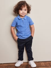 Blue Knitted Short Sleeve Textured Zip Neck Polo Shirt (3mths-7yrs) - Image 4 of 6