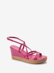 Pink Forever Comfort Leather Asymmetric Strappy Wedges - Image 3 of 6