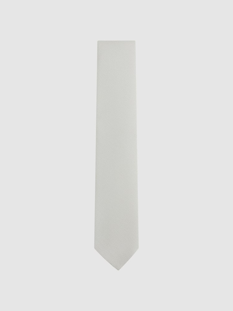 Reiss Silver Ceremony Textured Silk Blend Tie - Image 1 of 5 Reiss Silver Ceremony Textured Silk Blend Tie - Image 1 of 5