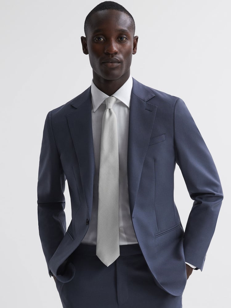 Reiss Silver Ceremony Textured Silk Blend Tie - Image 2 of 5 Reiss Silver Ceremony Textured Silk Blend Tie - Image 2 of 5