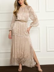 Blush Pink Foil Print Long Sleeve Midi Dress - Image 1 of 4