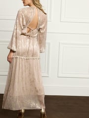 Blush Pink Foil Print Long Sleeve Midi Dress - Image 2 of 4