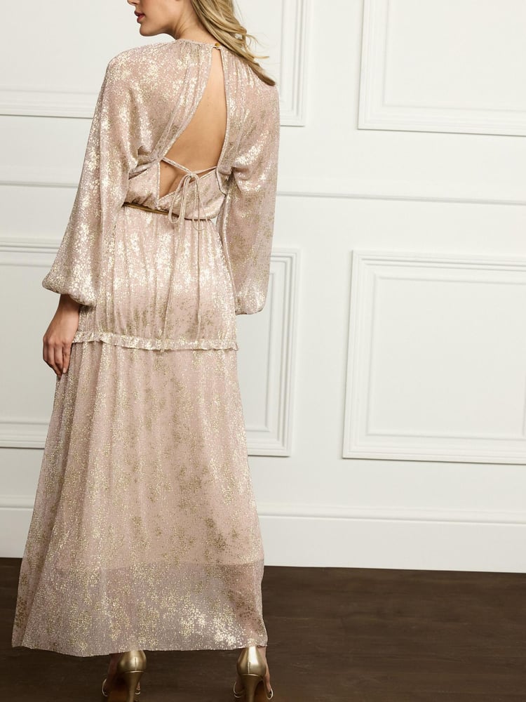 Blush Pink Foil Print Long Sleeve Midi Dress - Image 2 of 4
