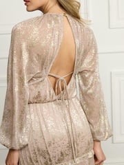 Blush Pink Foil Print Long Sleeve Midi Dress - Image 3 of 4