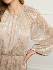 Blush Pink Foil Print Long Sleeve Midi Dress - Image 4 of 4