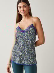 Blue Floral Lace Trim Cami Top - Image 1 of 5