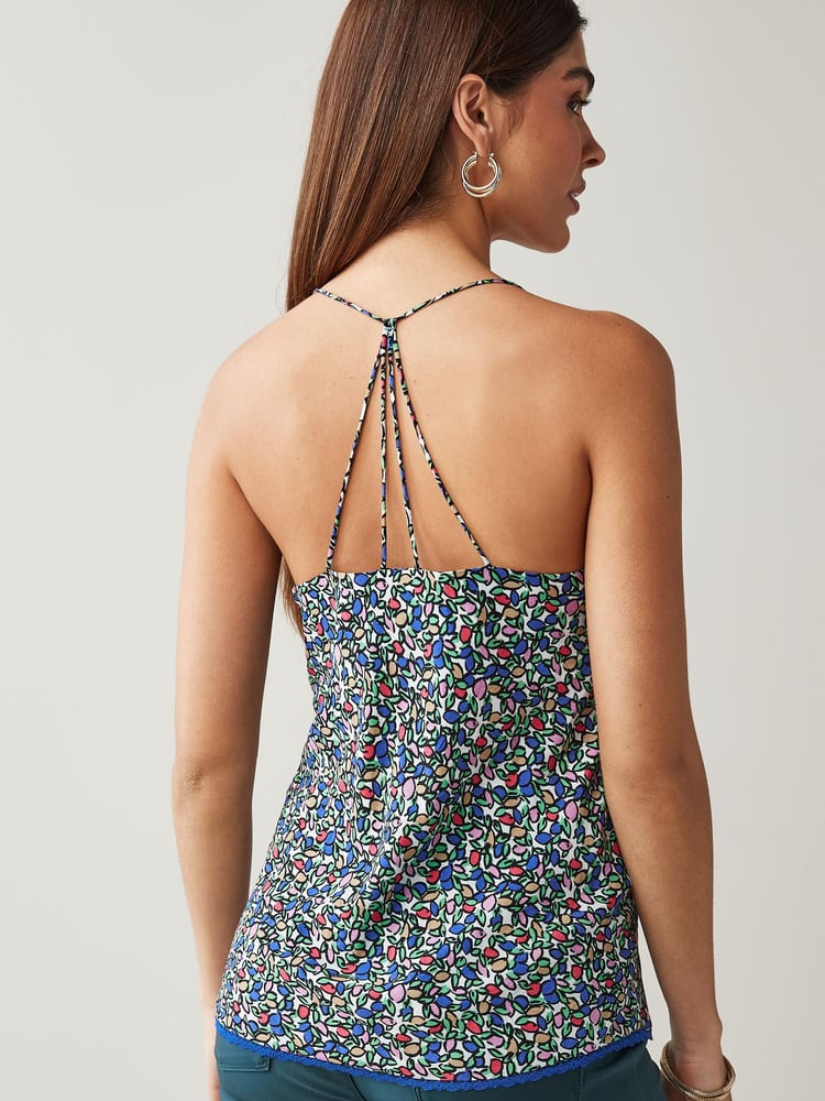 Blue Floral Lace Trim Cami Top - Image 2 of 5