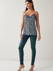 Blue Floral Lace Trim Cami Top - Image 3 of 5
