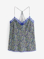 Blue Floral Lace Trim Cami Top - Image 5 of 5