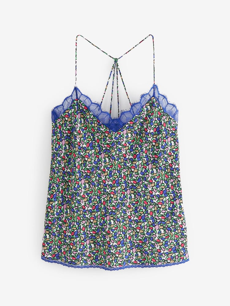 Blue Floral Lace Trim Cami Top - Image 5 of 5