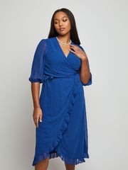 Chi Chi London Blue Short Sleeve Dobby Wrap Midi Dress - Image 4 of 5