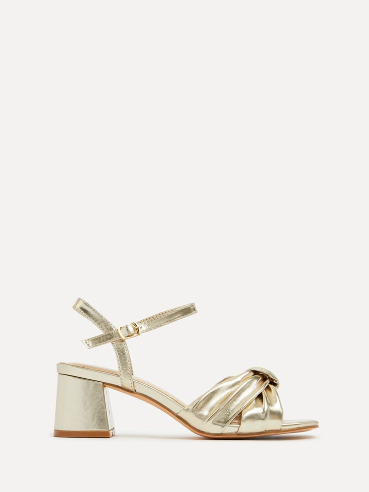 Linzi Gold Charlotte Block Heeled Sandals With Bow Front Detail - Image 2 of 5