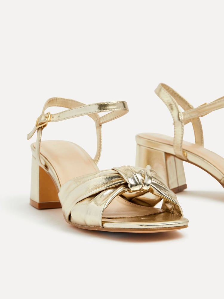 Linzi Gold Charlotte Block Heeled Sandals With Bow Front Detail - Image 5 of 5