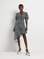 River Island Black Wrap Midi Dress - Image 1 of 5