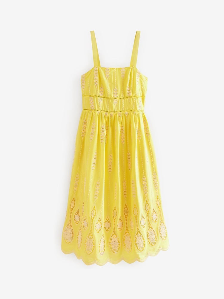 Yellow Premium Occasion Lace Detail Sleeveless Midi Dress - Image 5 of 5