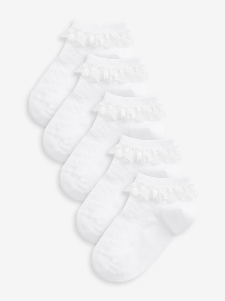 White 5 Pack Cotton Rich Ruffle Trainer Socks - Image 1 of 3