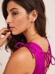 Bright Pink Satin V-Neckline Tie Back Wide Leg Jumpsuit - Image 3 of 4