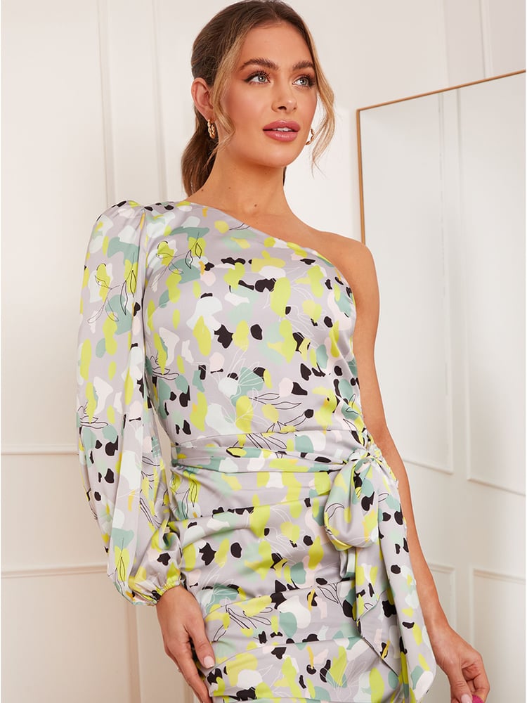 Chi Chi London Natural One Shoulder Abstract Printed Mini Dress - Image 5 of 5