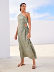 Sage Green One Shoulder Cut Out Midi Dress - Image 1 of 5