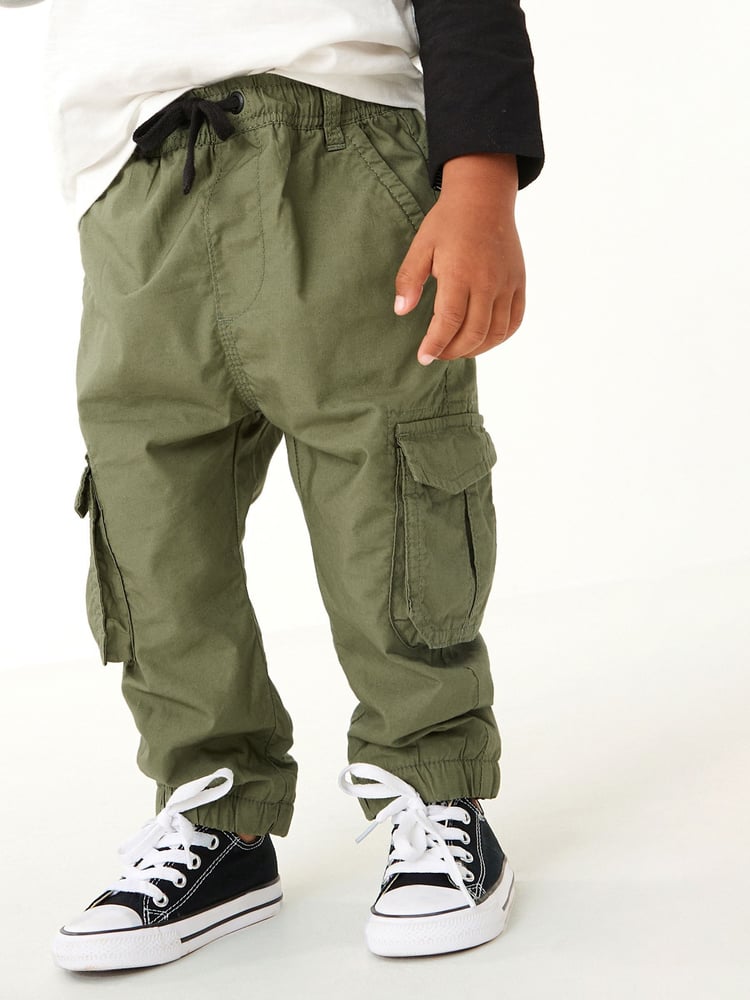Khaki Green Lined 100% Cotton Cargo Trousers (3mths-7yrs) - Image 1 of 6