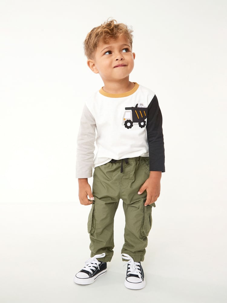 Khaki Green Lined 100% Cotton Cargo Trousers (3mths-7yrs) - Image 2 of 6
