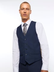 River Island Dark blue Skinny Fit Twill 100% Cotton Waistcoat - Image 3 of 5