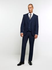 River Island Dark blue Skinny Fit Twill 100% Cotton Waistcoat - Image 4 of 5