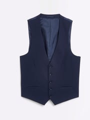 River Island Dark blue Skinny Fit Twill 100% Cotton Waistcoat - Image 5 of 5