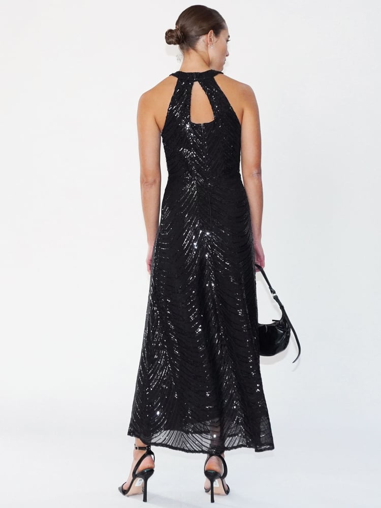 Religion Black Halterneck Beaded Sequin Midi Maxi Dress - Image 2 of 6