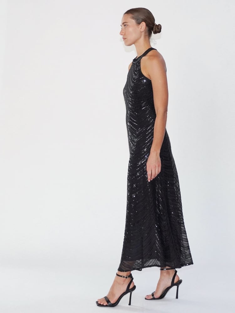 Religion Black Halterneck Beaded Sequin Midi Maxi Dress - Image 6 of 6