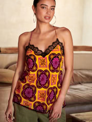 Orange Tile Print Lace Trim Cami Top - Image 1 of 4