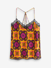Orange Tile Print Lace Trim Cami Top - Image 4 of 4
