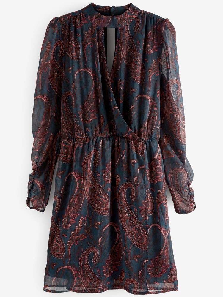 Green Paisley Print Cut-Out Chiffon Mini Dress - Image 5 of 5