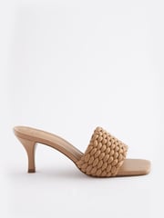 Tan Brown Signature Leather Padded Weave Mules - Image 4 of 7