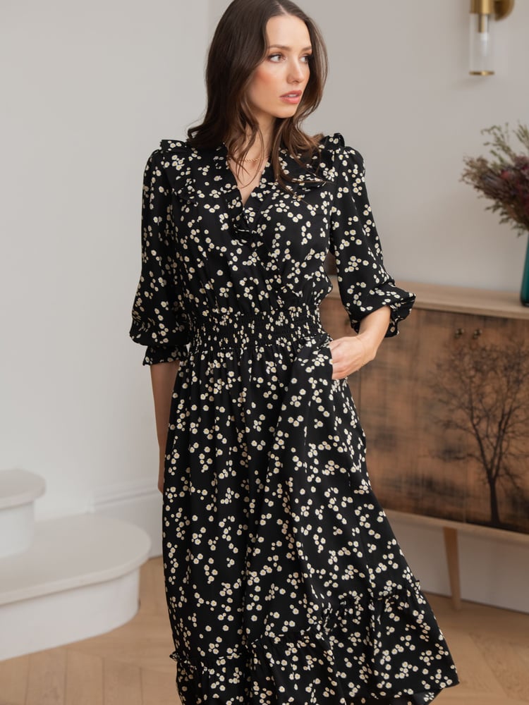 Pour Moi Black Daisy Print Maggie Dress - Image 2 of 4